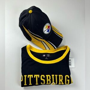 BUNDLE G-III Pittsburgh Steelers Women's Game Changer Crew Neck T-Shirt and Hat